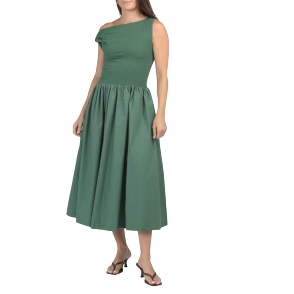 TUCKERNUCK EN SAISON Hunter Parker Mixed Midi Dress, Women's Size M Green